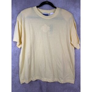 NWT VTG Erika & Co T-Shirt Large Yellow Floral Embroidered Short Sleeve Crew